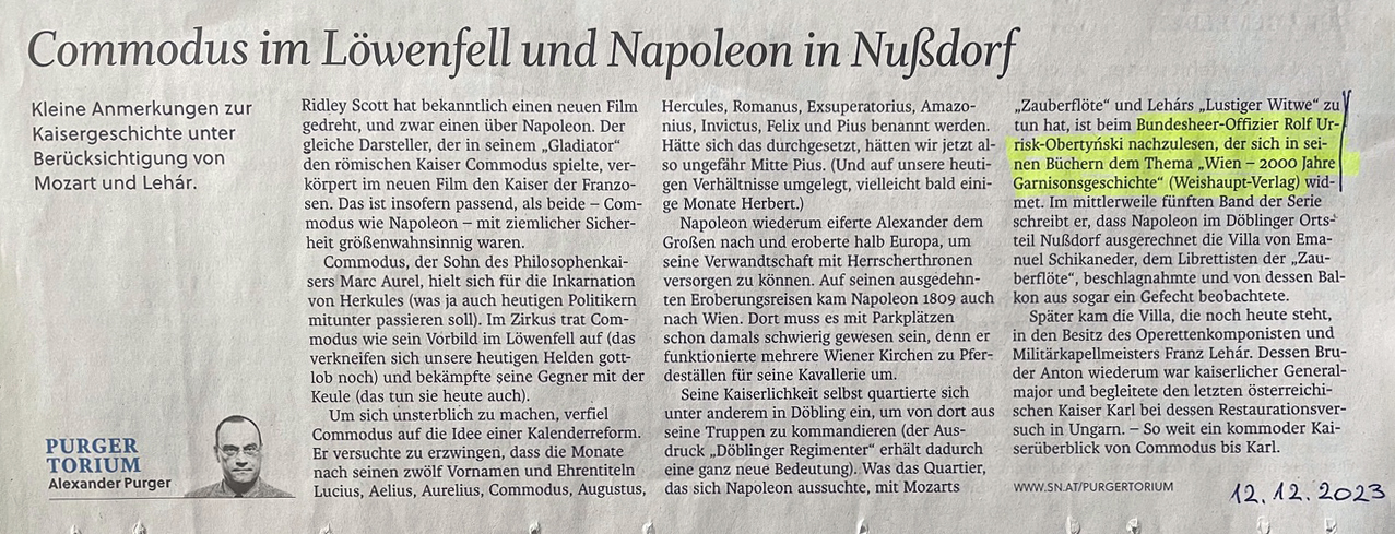 Commodus im Löwenfell und Napoleon in Nußdorf