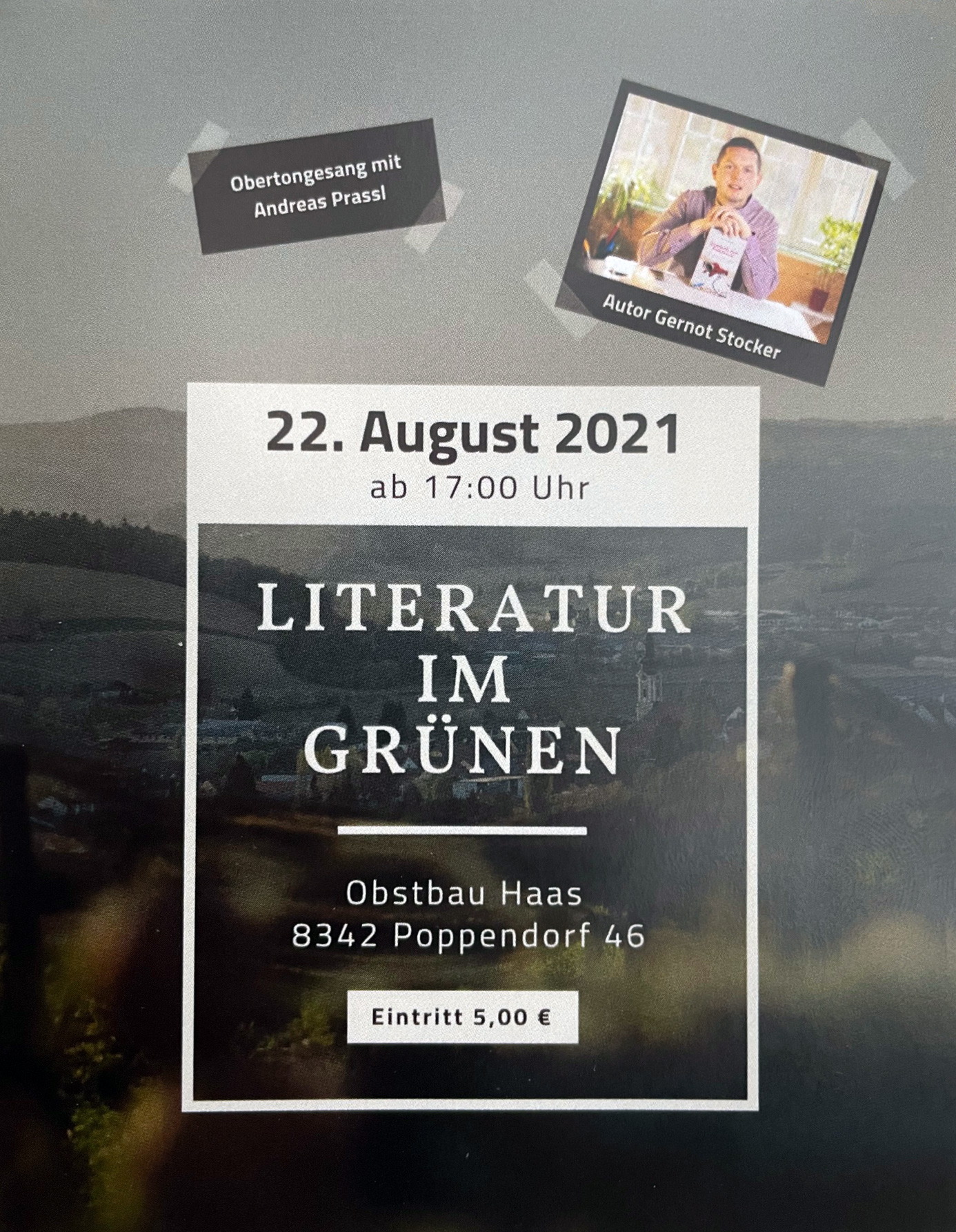 Gernot Stocker liest bei Obstbau Haas, 22. August 2021